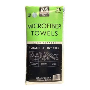 Member's Mark Microfiber Towels, 36 Count, 16in x 16in, Multi-Purpose Use, Blue